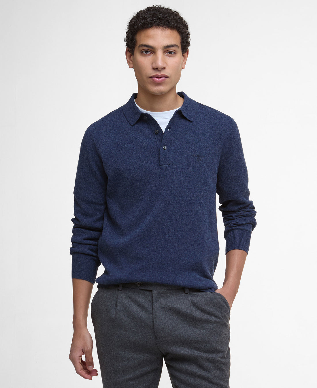 Hutherston Knitted Polo Shirt - Navy Marl