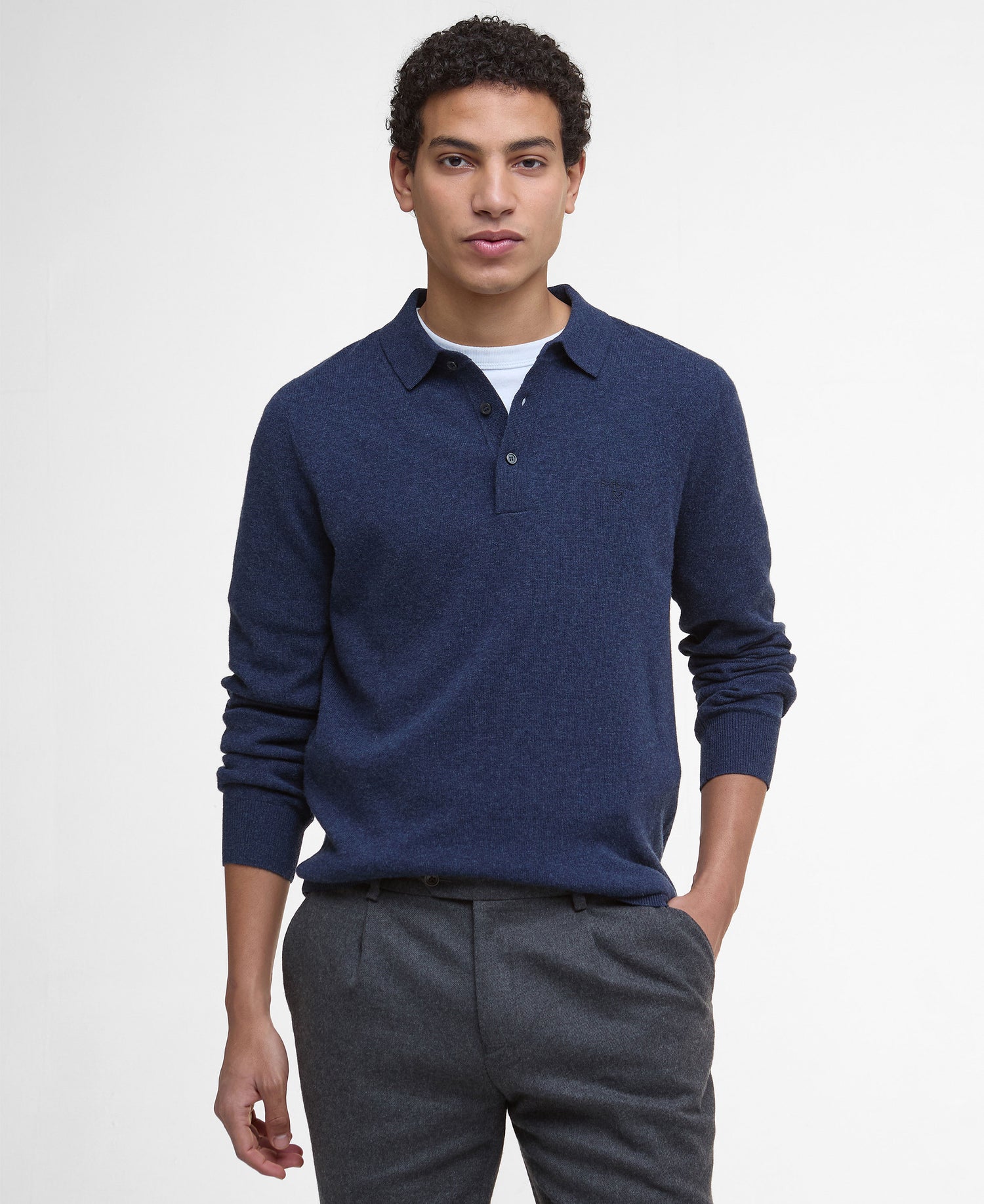 Hutherston Knitted Polo Shirt - Navy Marl