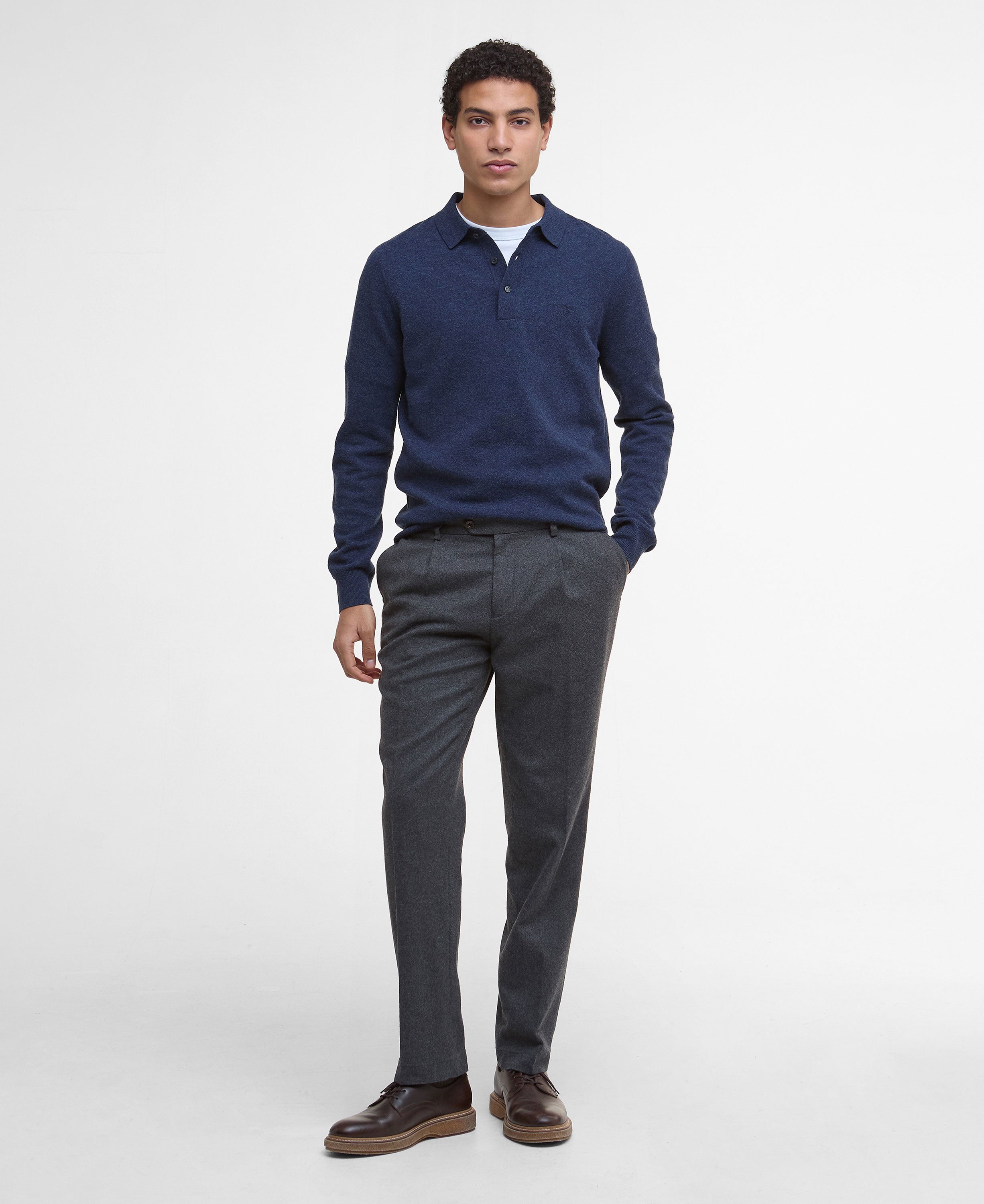 Hutherston Knitted Polo Shirt - Navy Marl
