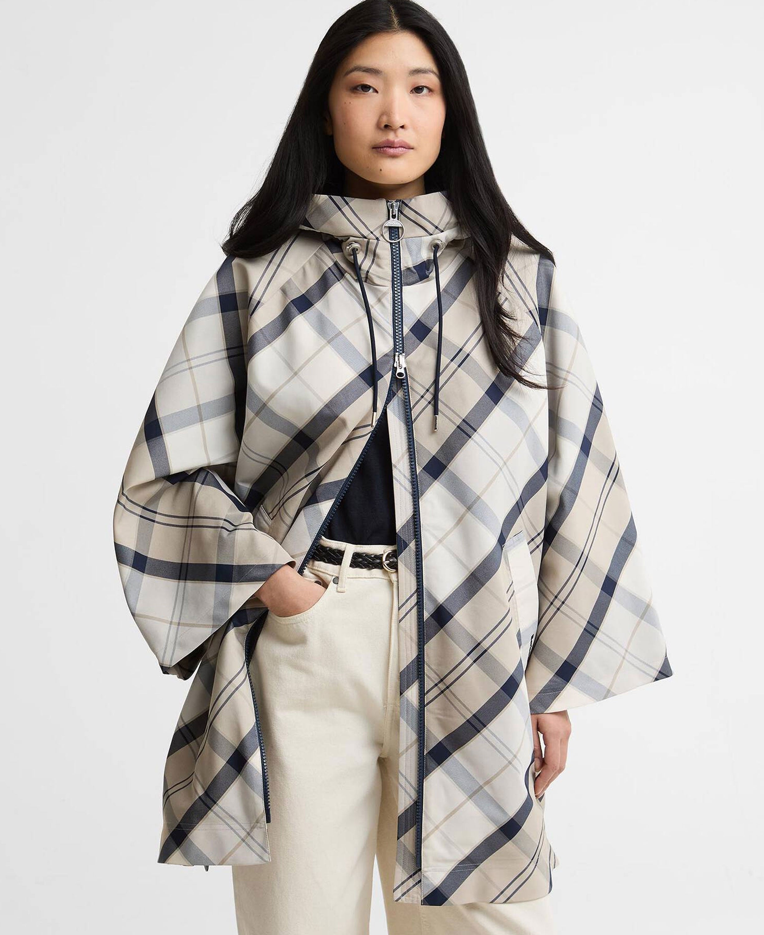 Kinsale Tartan Showerproof Cape - Dress Navy Tartan