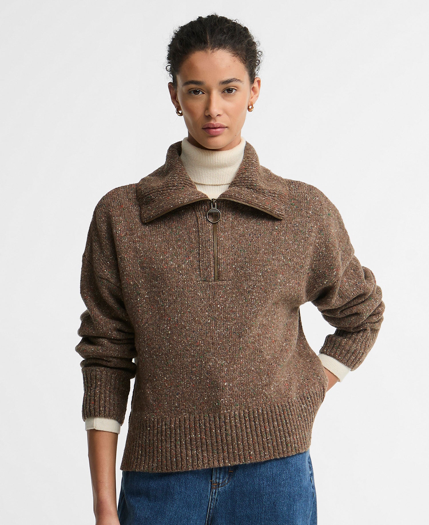 Lavensdale Half Zip Fleck Knitted Jumper - Deep Camel