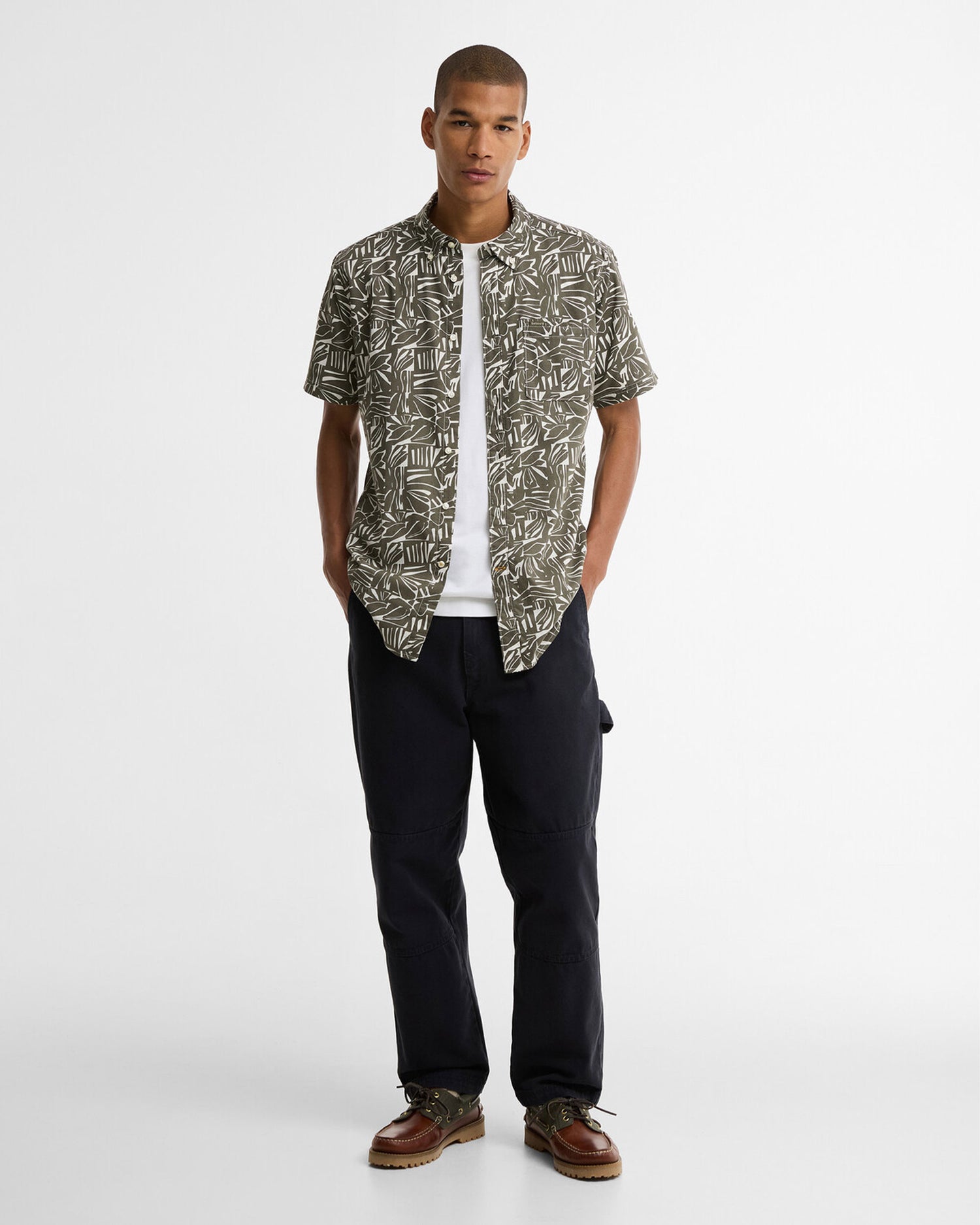 Orton Printed S/S Summmer Shirt - Olive