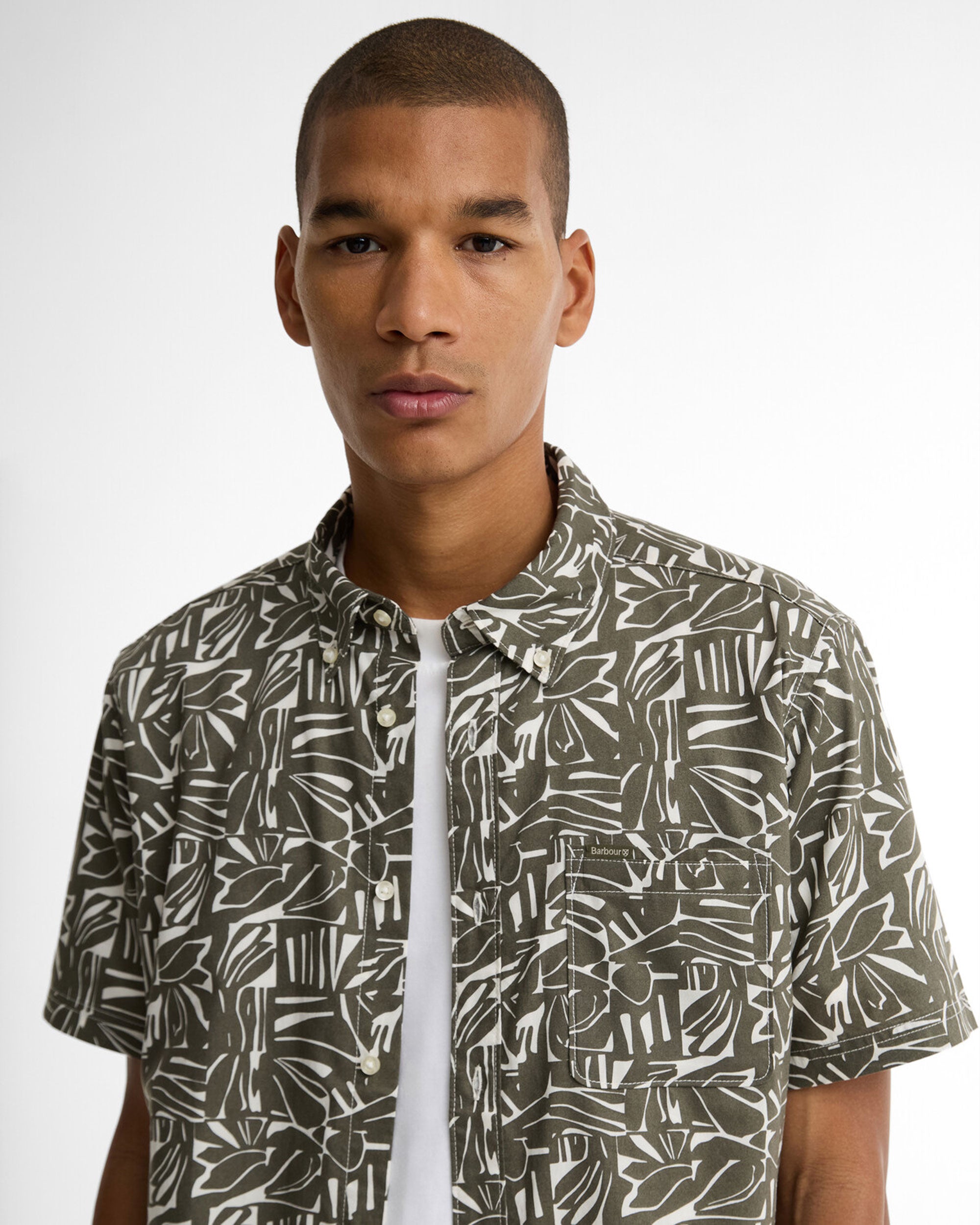 Orton Printed S/S Summmer Shirt - Olive