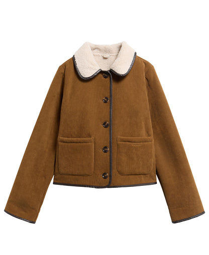 Penny Fleece Casual Jacket - Tan/Ecru