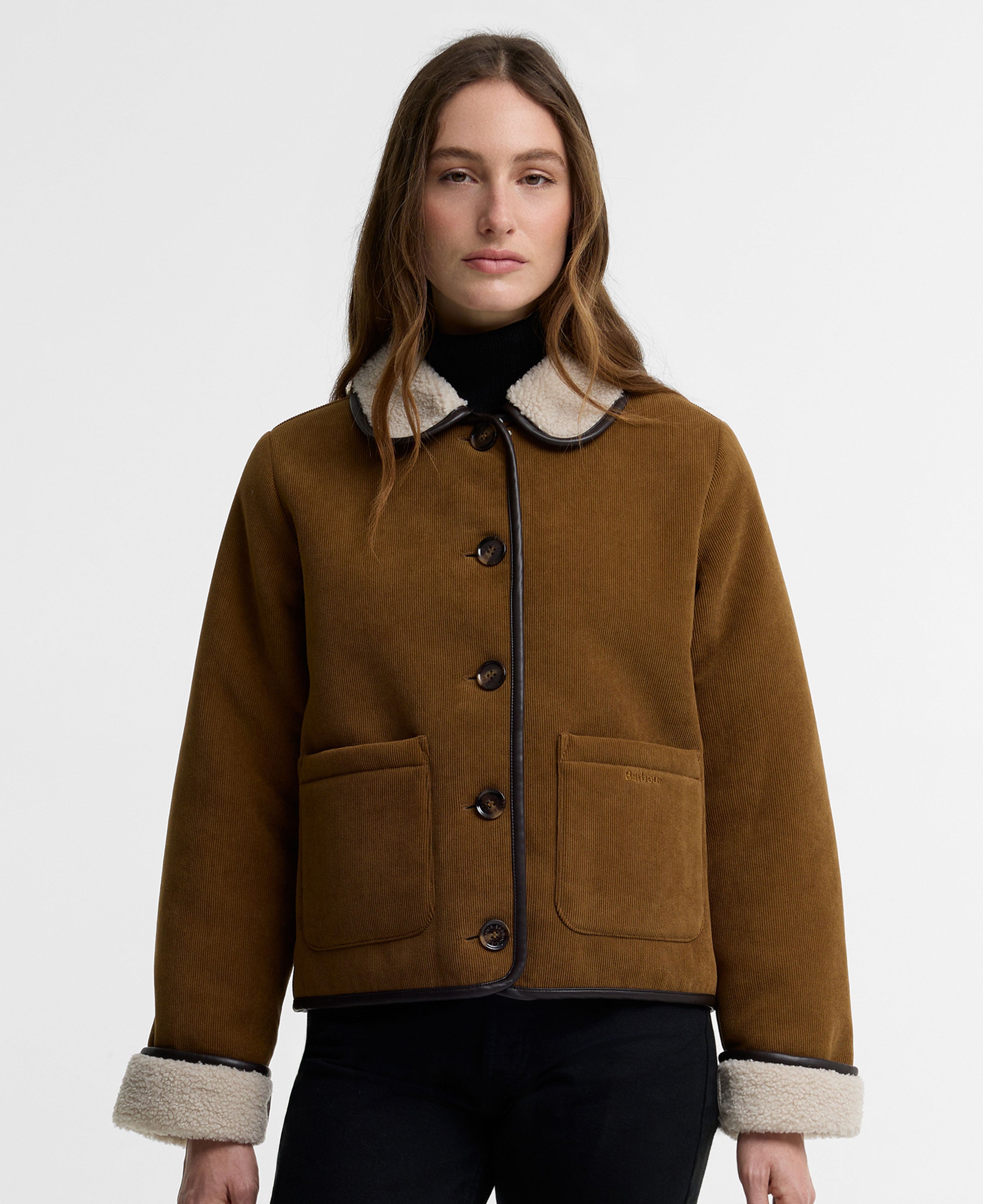 Penny Fleece Casual Jacket - Tan/Ecru