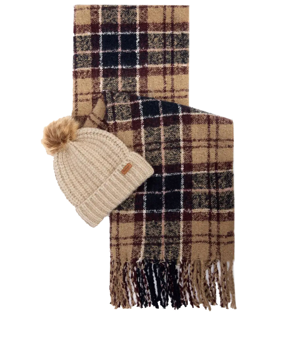 Saltburn Beanie &amp; Tartan Scarf Gift Set - Gardenia Tartan