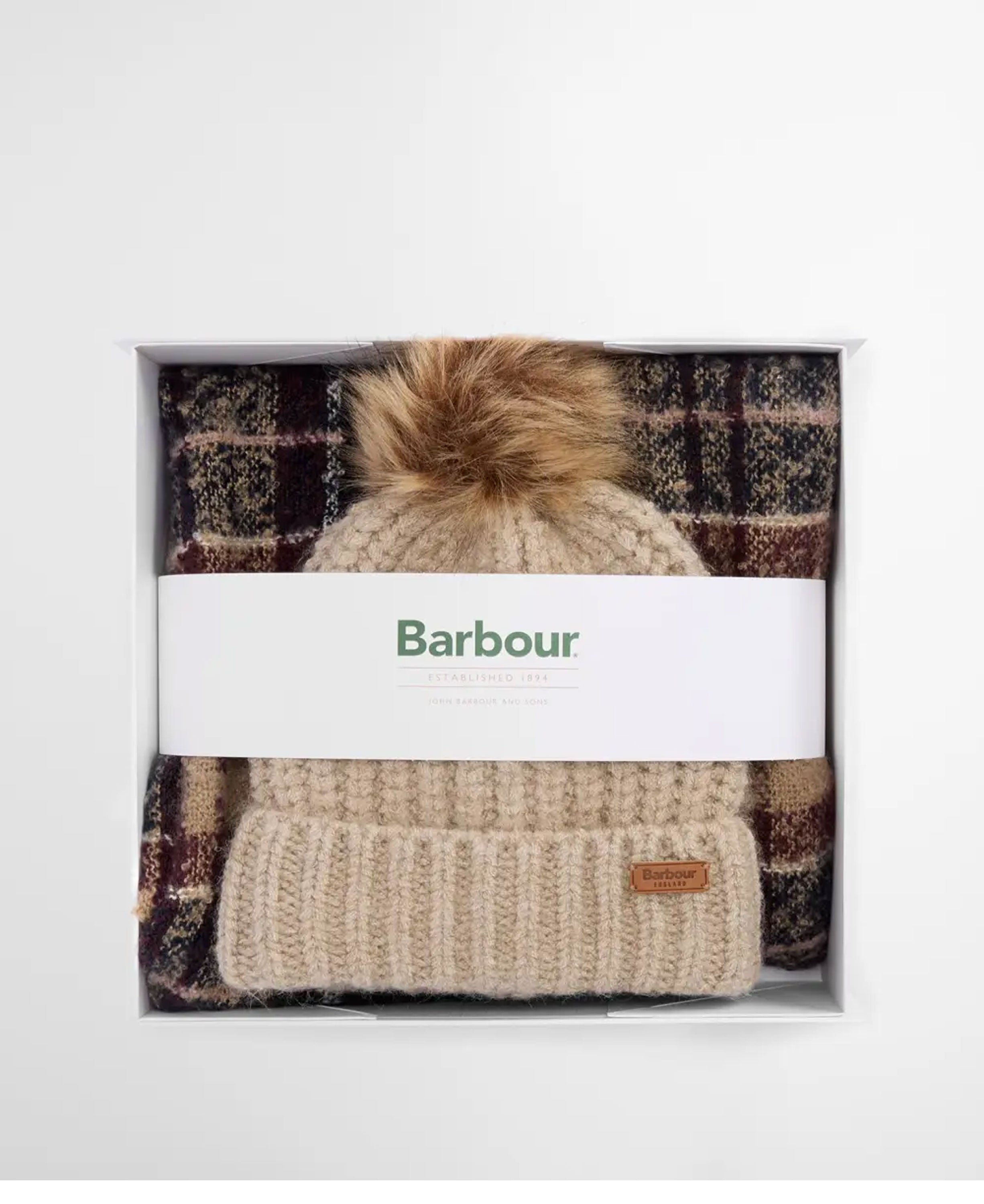 Saltburn Beanie &amp; Tartan Scarf Gift Set - Gardenia Tartan