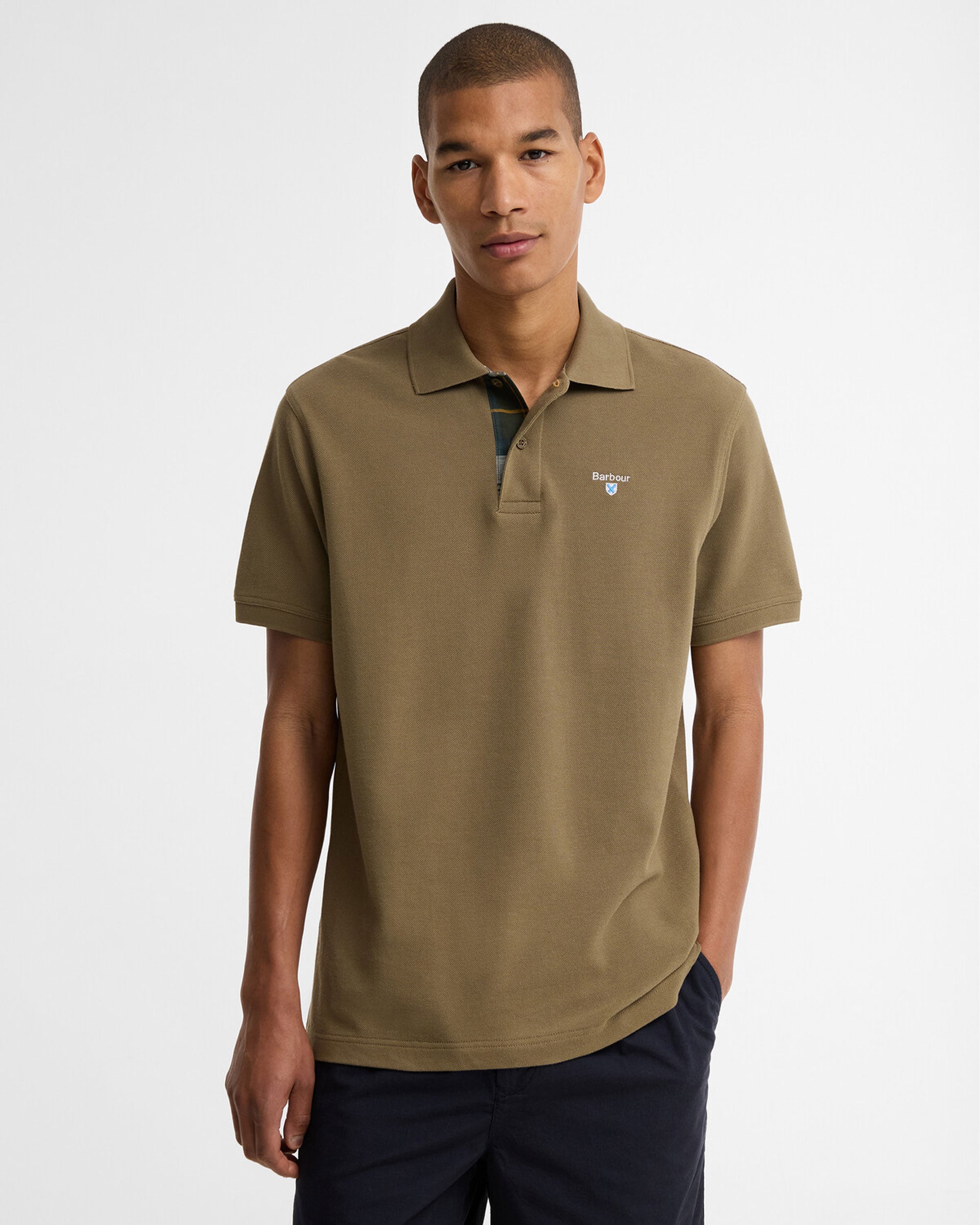 Tartan Pique Tailored Polo Shirt - Clay