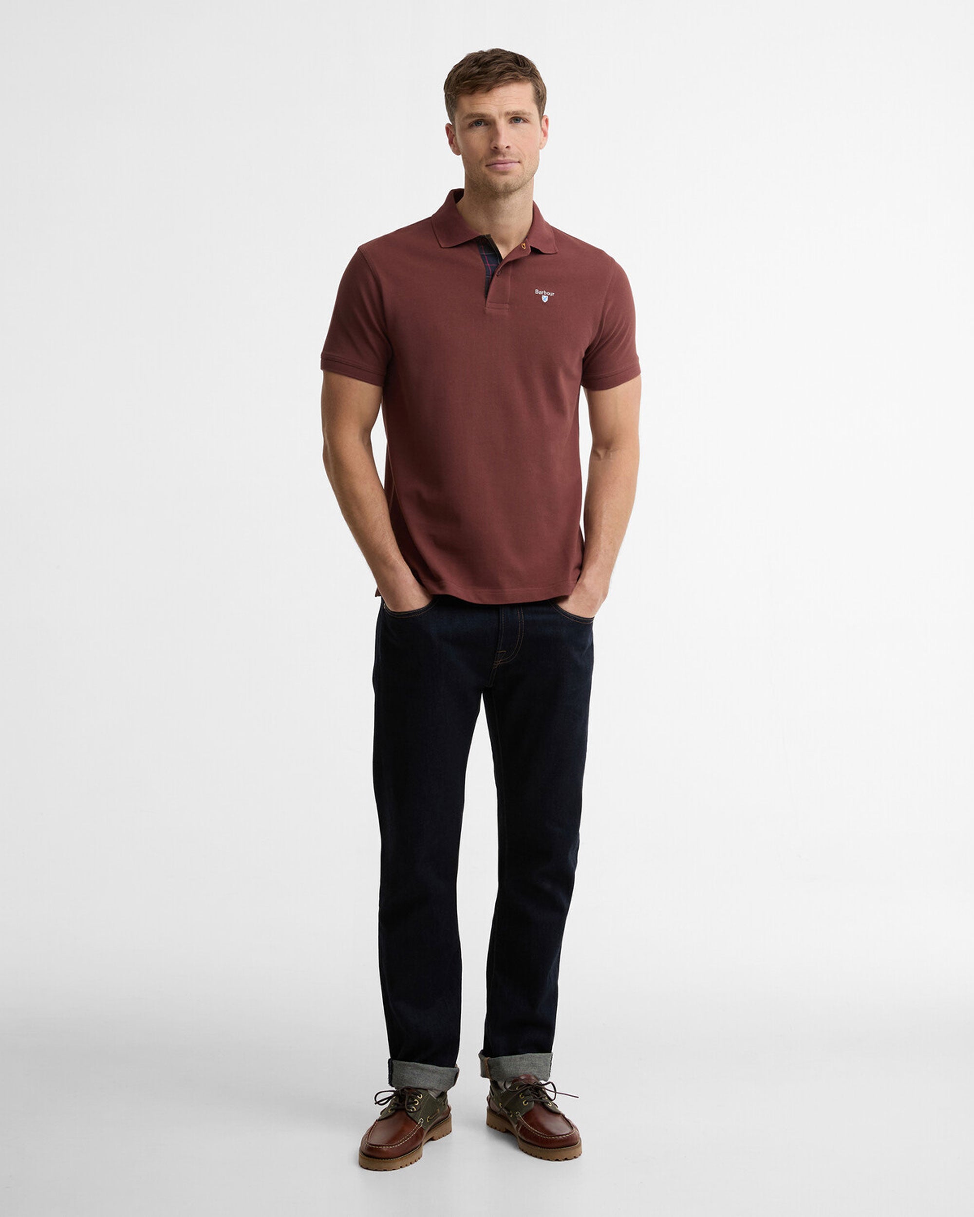 Tartan Pique Tailored Polo Shirt - Burnt Pepper
