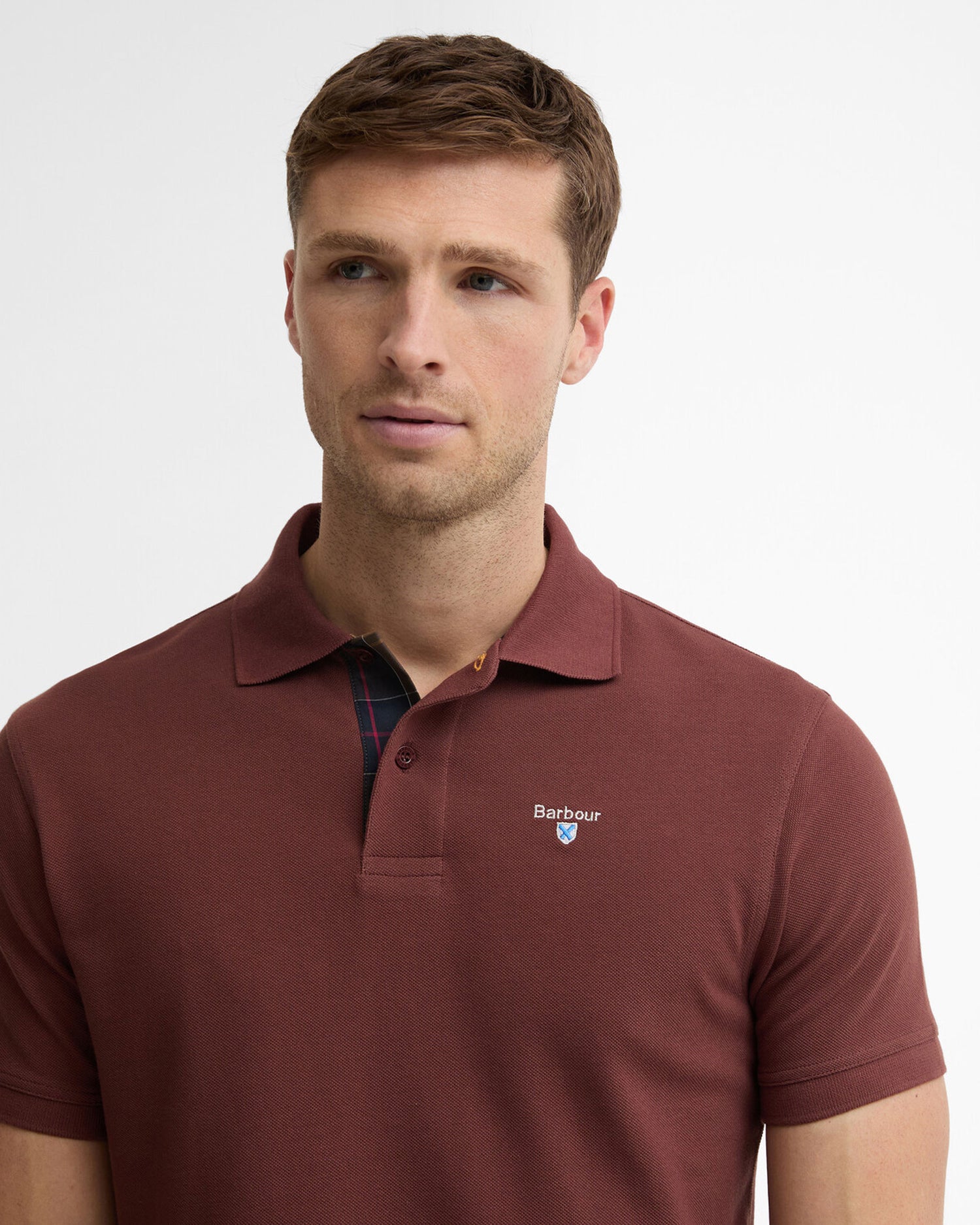 Tartan Pique Tailored Polo Shirt - Burnt Pepper