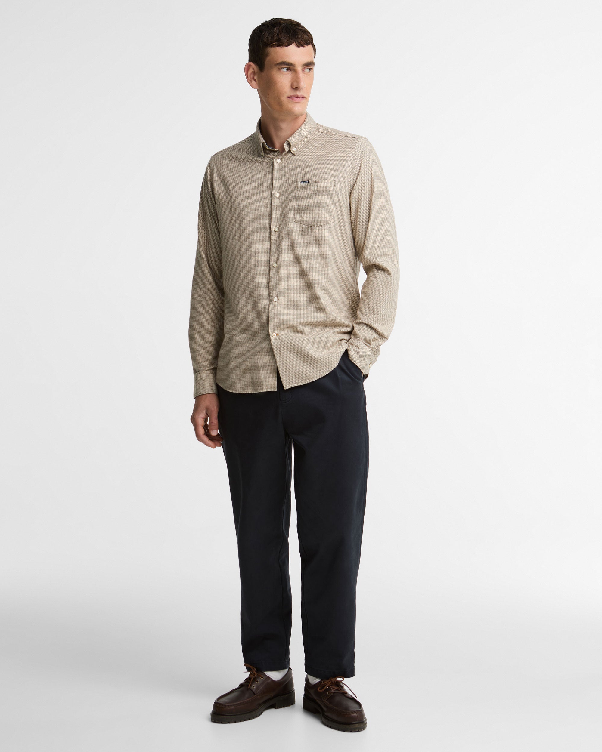 Turner Tailored Houndstooth Shirt - Stone