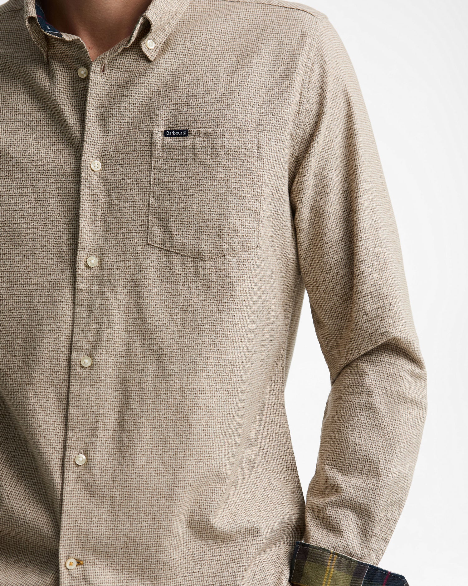 Turner Tailored Houndstooth Shirt - Stone