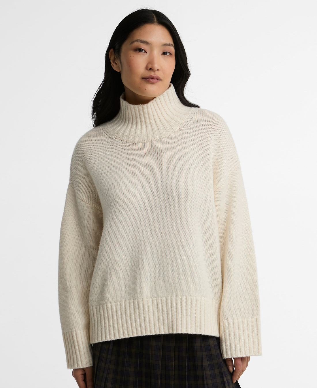 Woodhouse Cashmere Blend Funnel Neck Knitted Jumper - Ecru