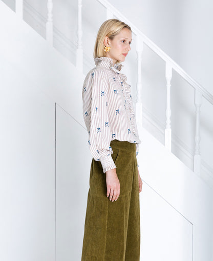 Aida Bow Print Shirt - Stripe