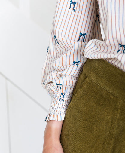 Aida Bow Print Shirt - Stripe