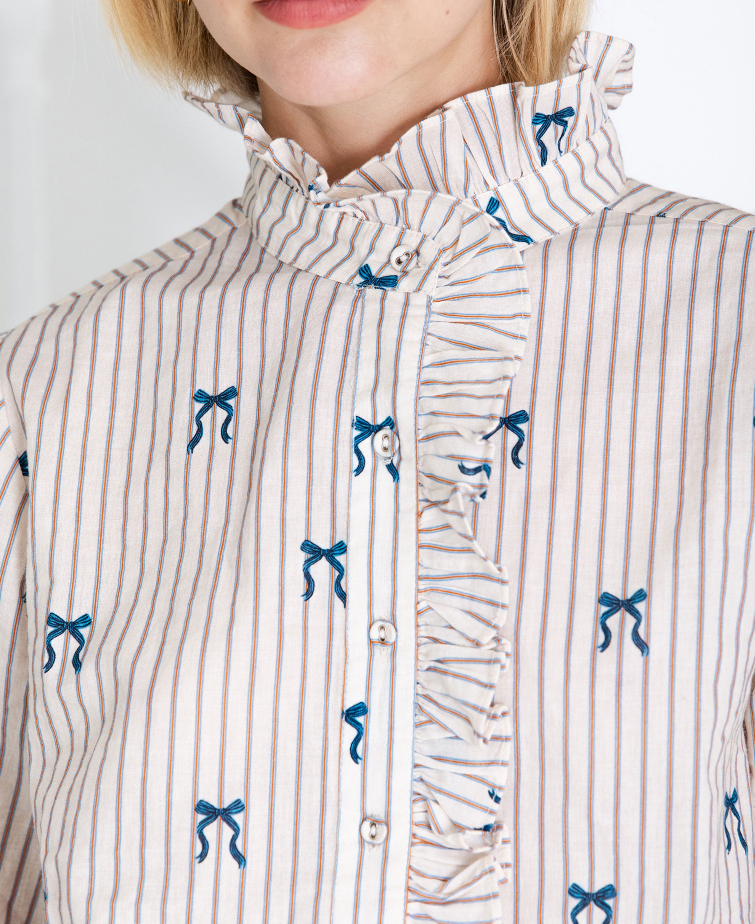 Aida Bow Print Shirt - Stripe