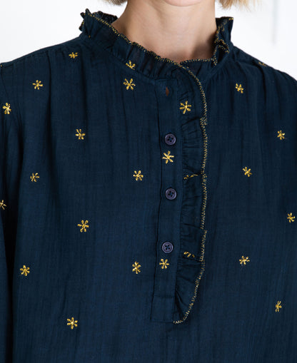 Anais Frill Placket Blouse - Midnight