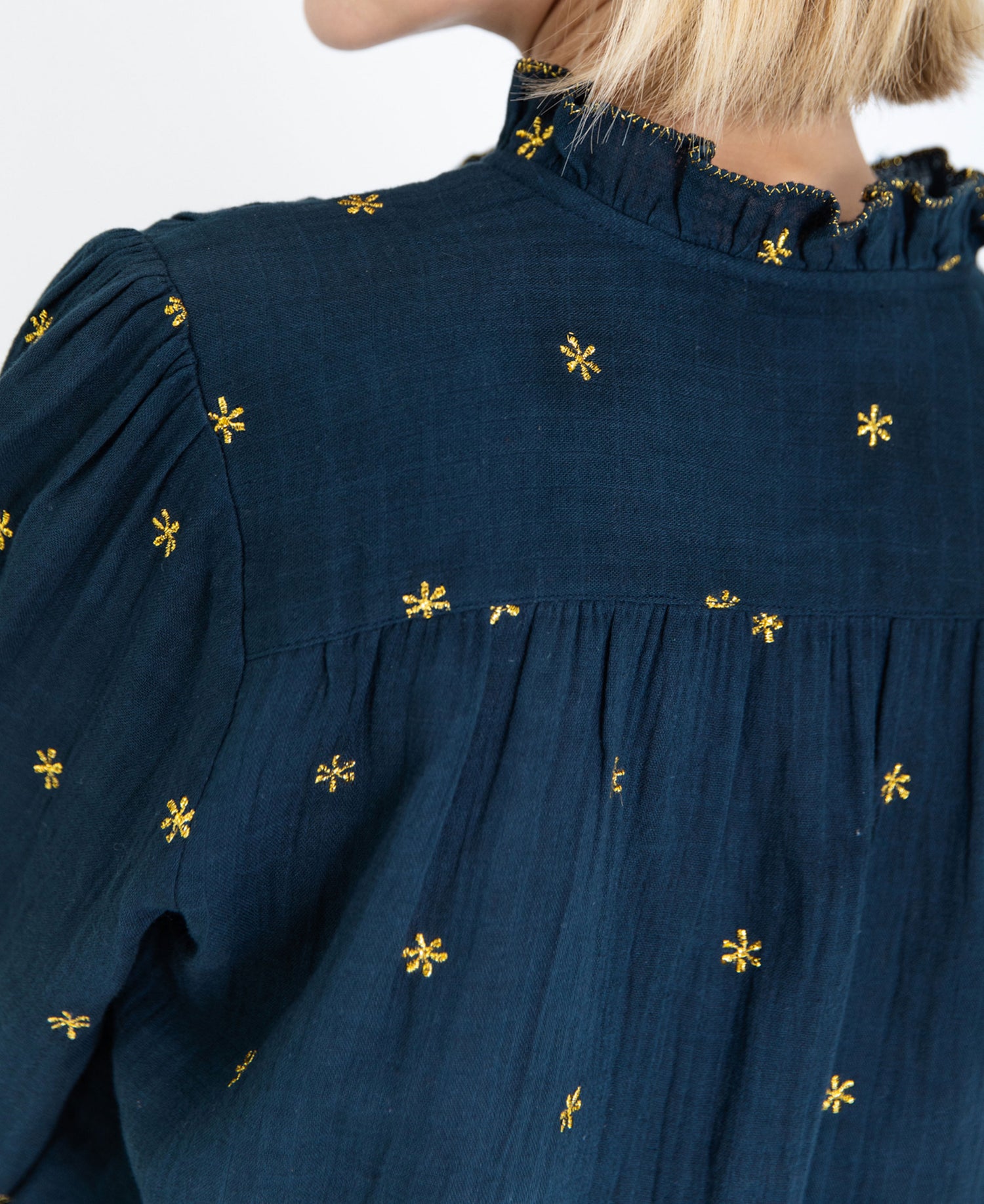Anais Frill Placket Blouse - Midnight