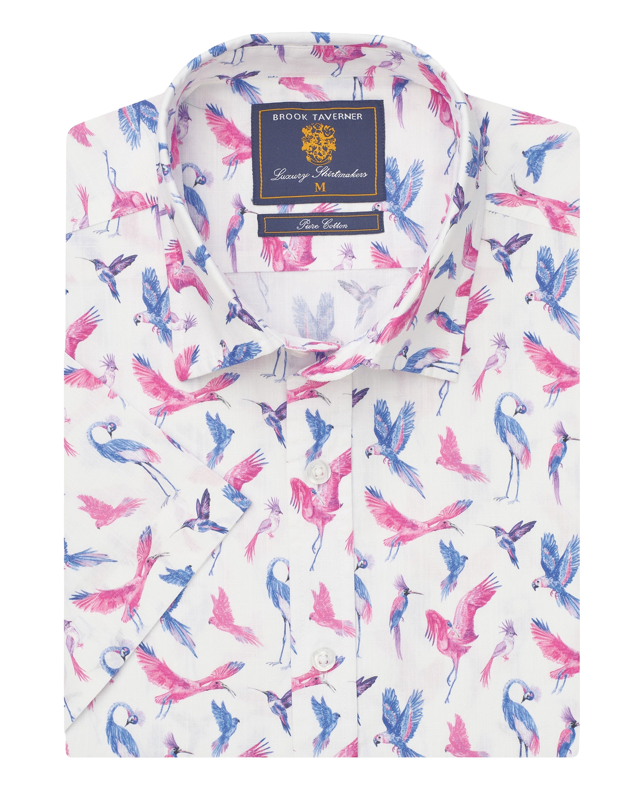 Bird Print Short Sleeve Shirt Regular Fit - Pink