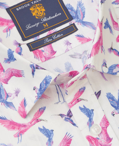 Bird Print Short Sleeve Shirt Regular Fit - Pink