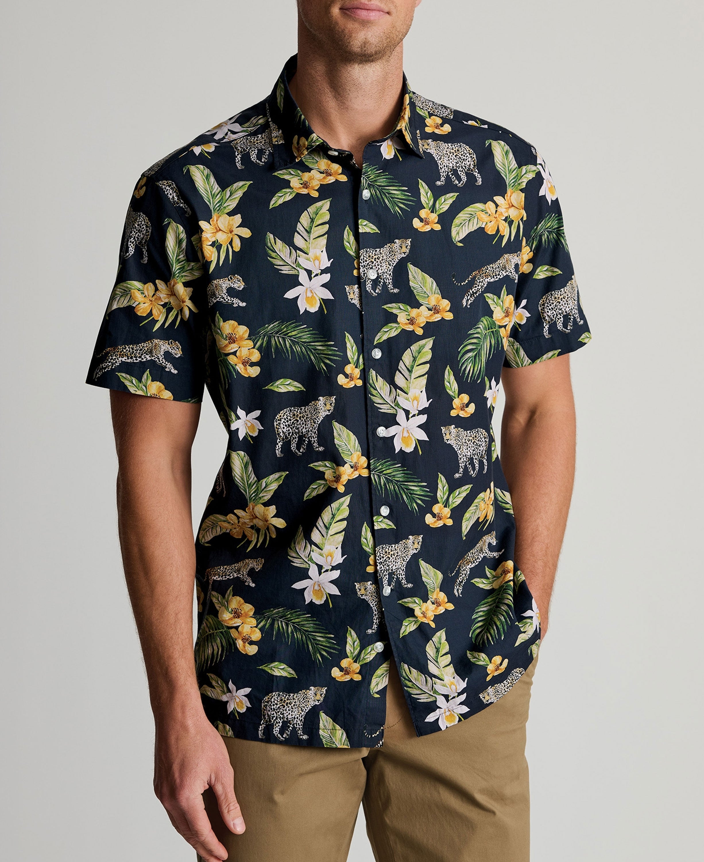 Black Leopard Short Sleeve Shirt Regular fit - Black