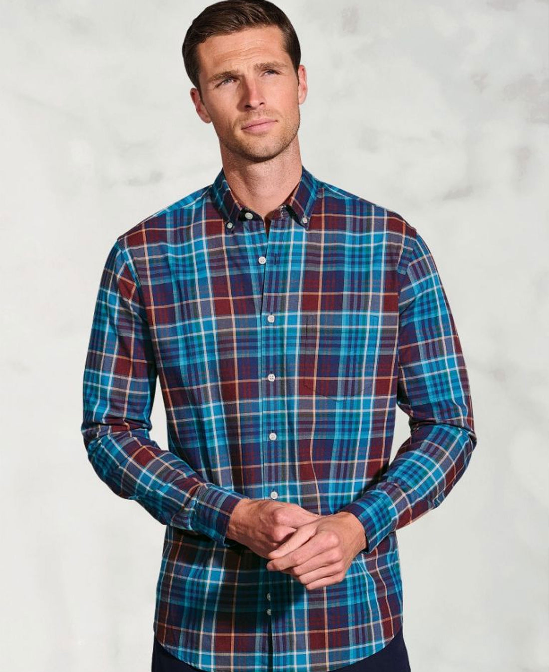 Melange Check Cotton Shirt - Teal