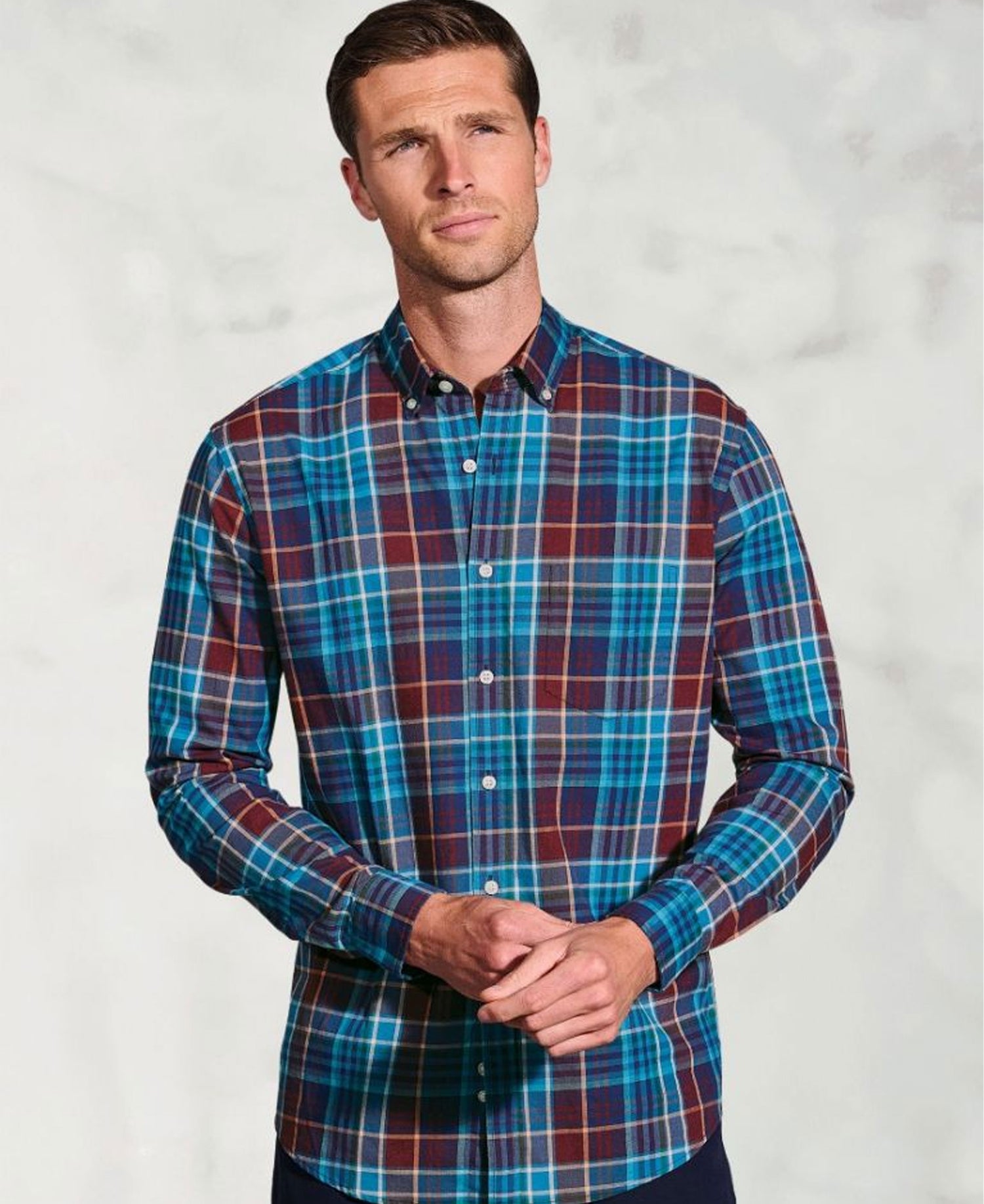 Melange Check Cotton Shirt - Teal