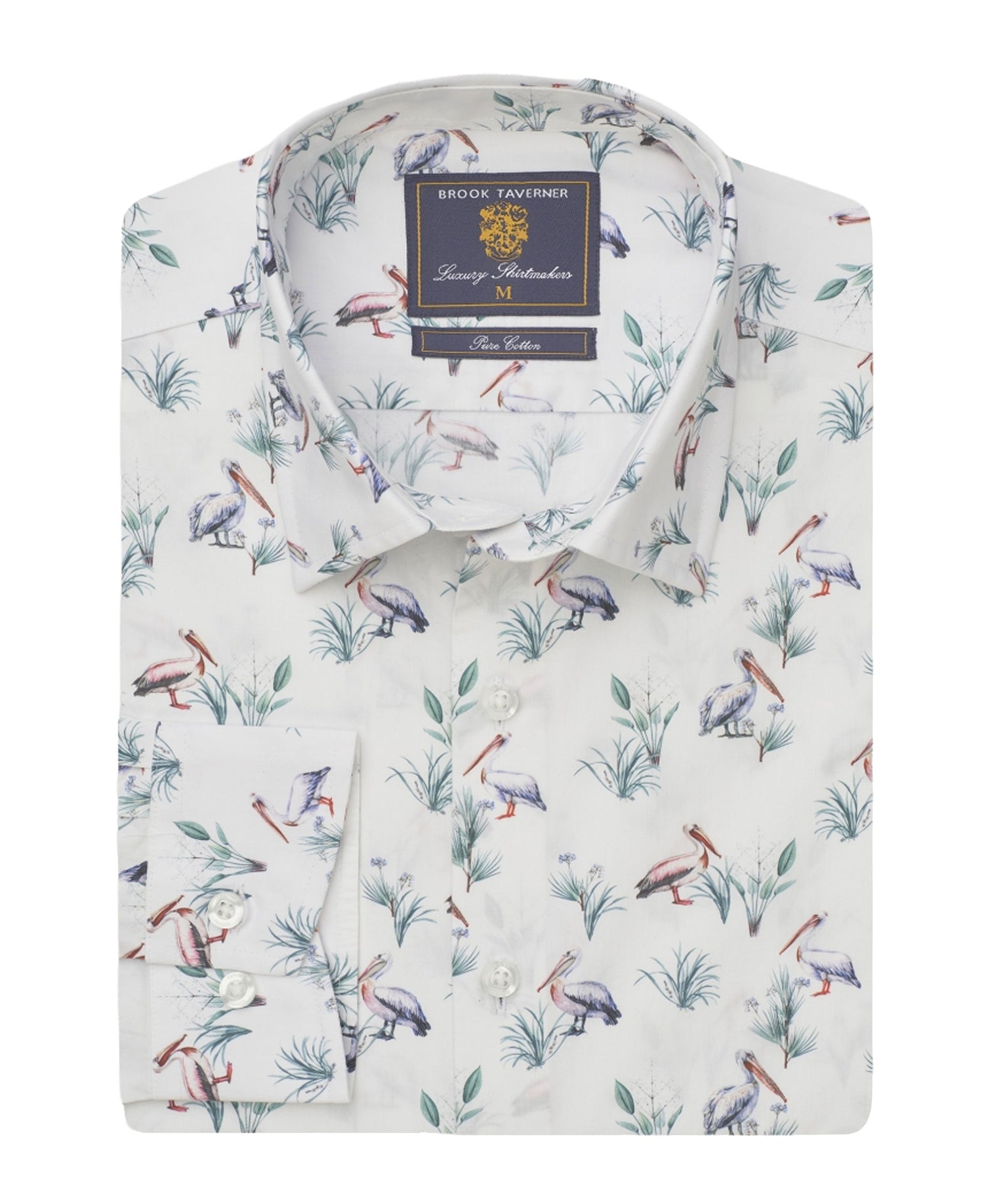 Pelican Print Cotton Shirt Regular Fit - White