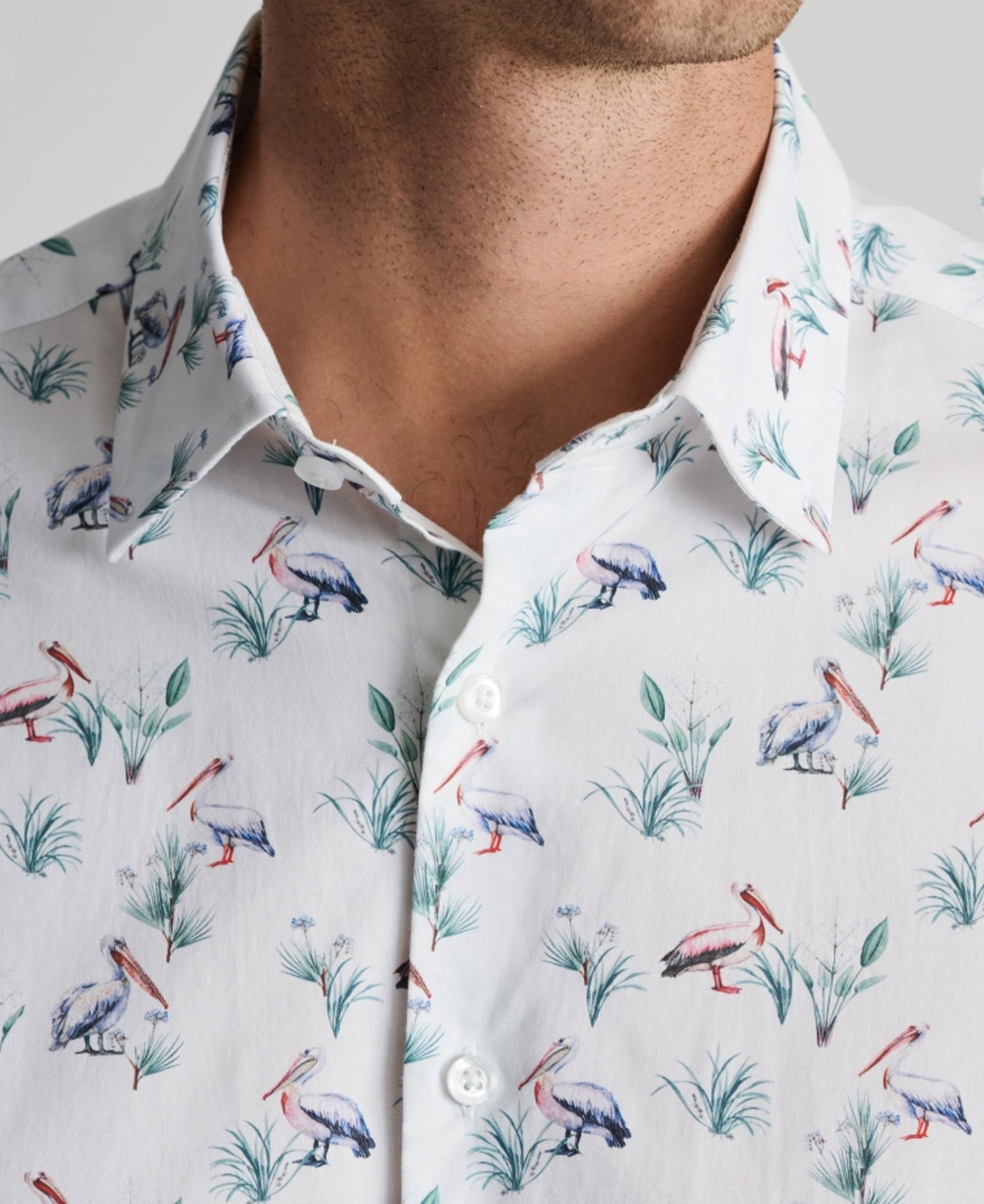 Pelican Print Cotton Shirt Regular Fit - White