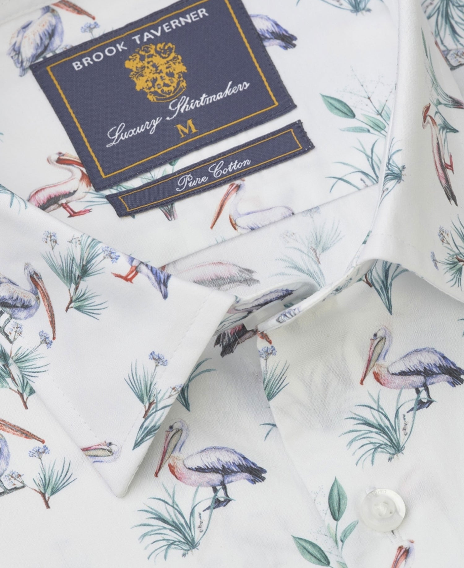 Pelican Print Cotton Shirt Regular Fit - White