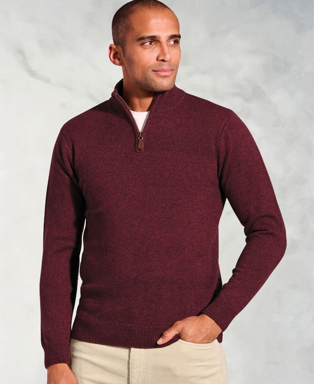 Rutherford Lambswool Zip Neck Jumper - Burgundy