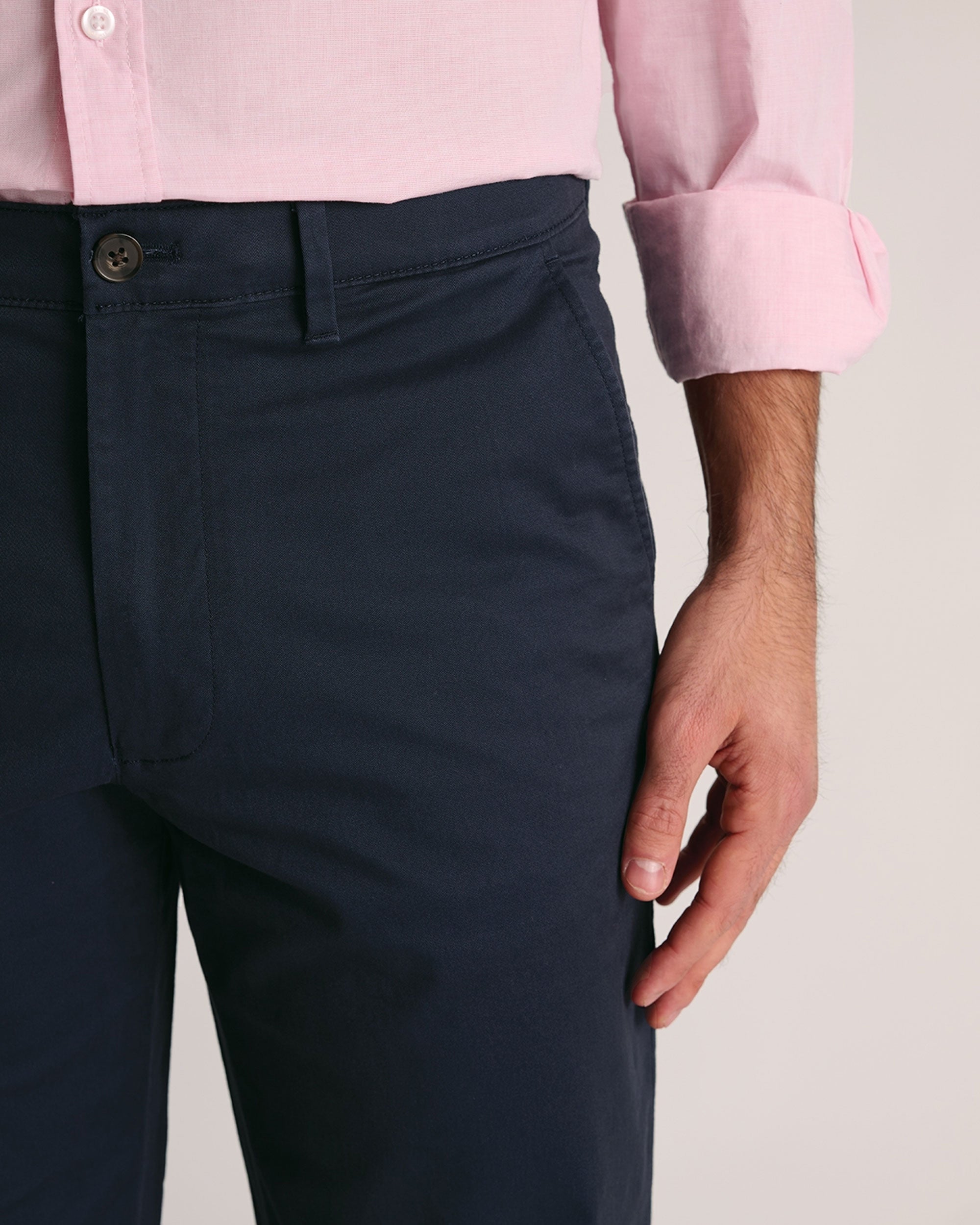 Leo Cotton Stretch Chinos - Navy