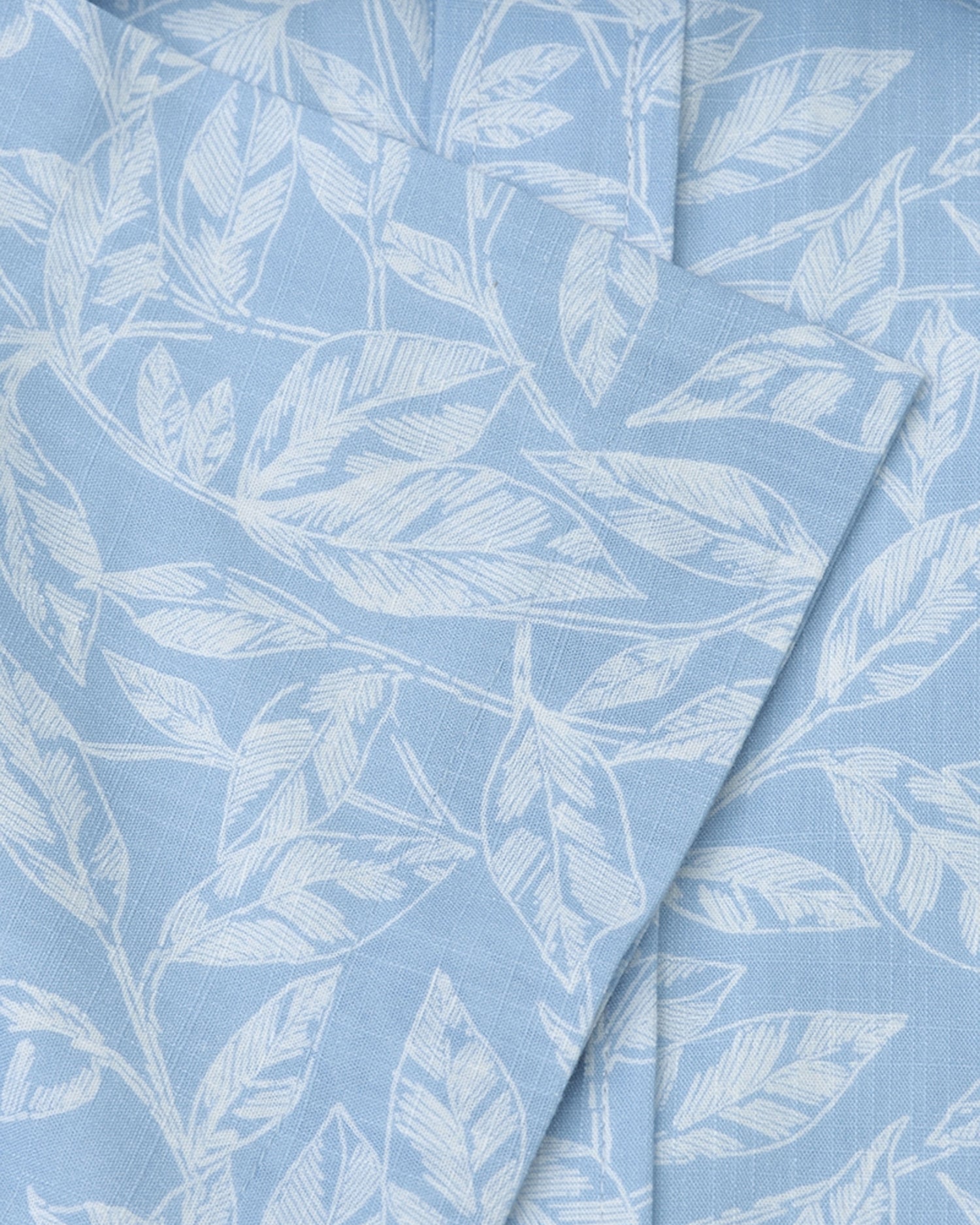 Botanical Leaf Print Slub Cotton Short Sleeve Shirt - Sky Blue
