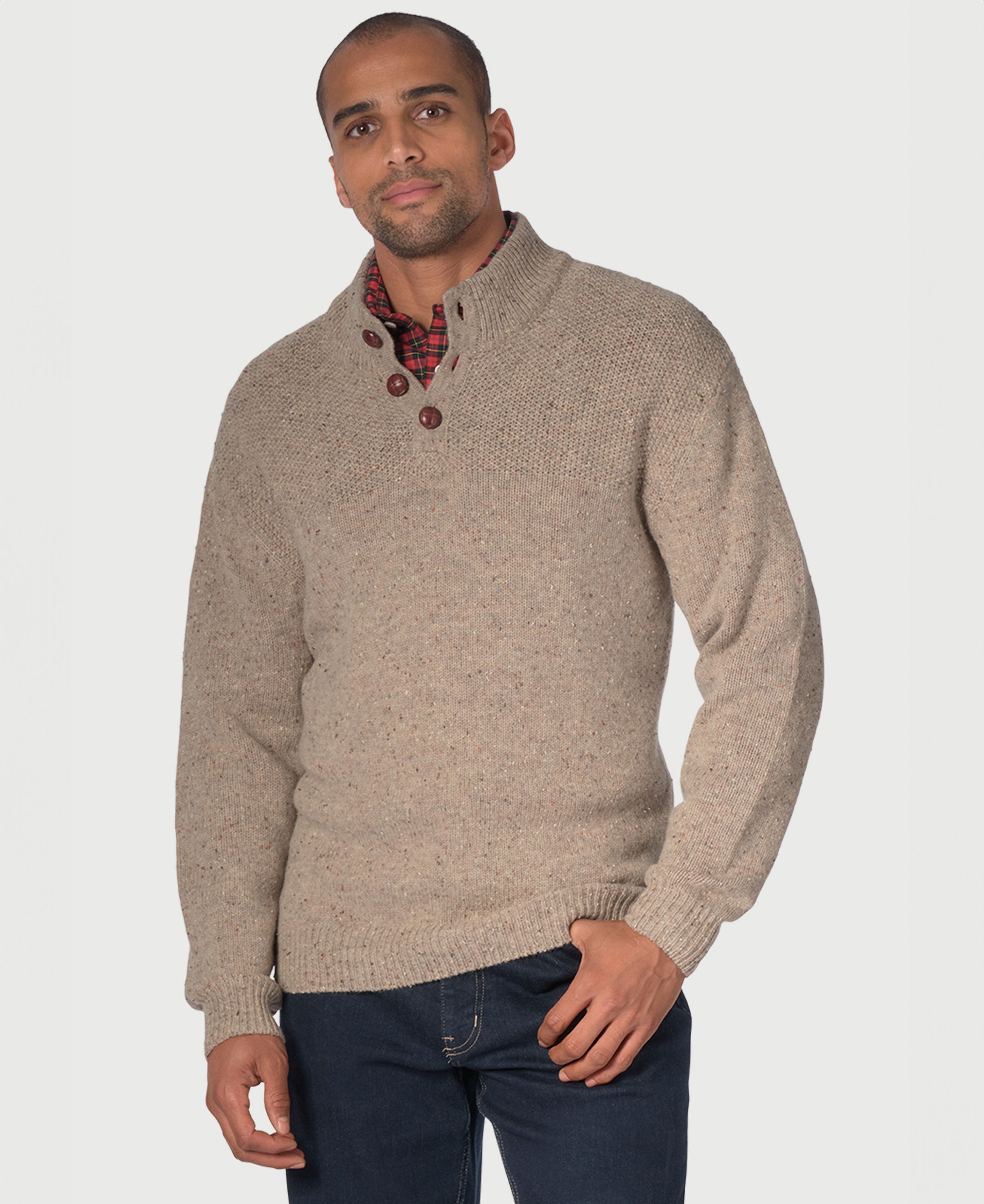 Eamont Button Neck Rice Knit Jumper - Natural