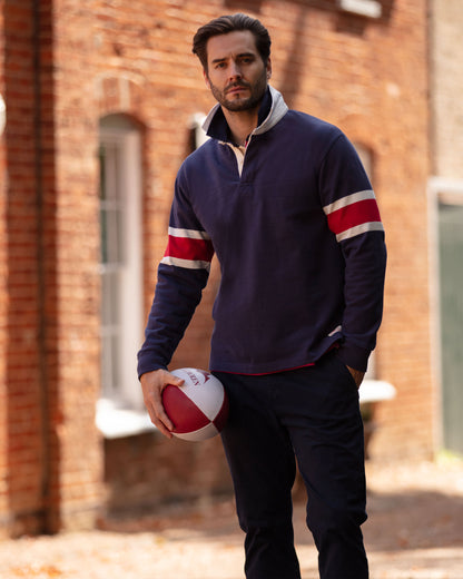 Hooped Rugby - Navy/Chilli