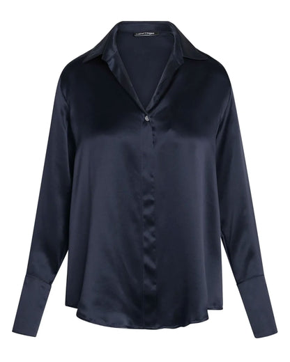Daria French Cuff Silk Blouse - Midnight Navy