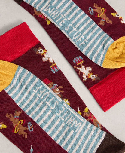 Circus Animals Ankle Sock - Red Multi