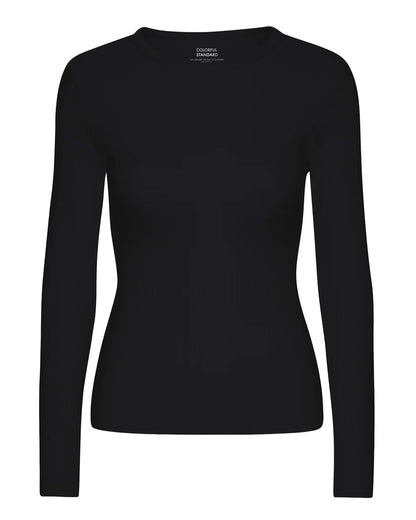 Organic Rib Long Sleeve T-Shirt - Deep Black