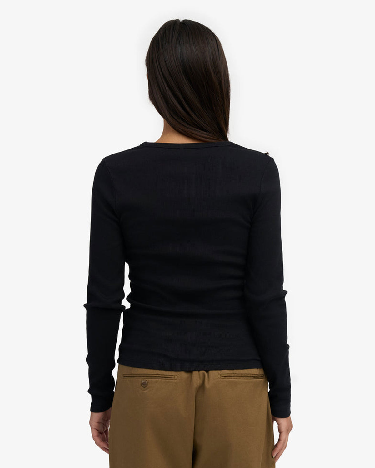 Organic Rib Long Sleeve T-Shirt - Deep Black