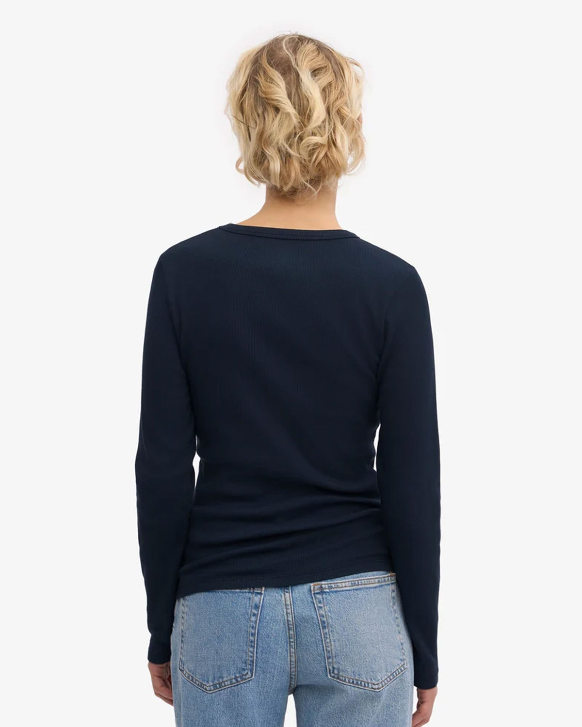 Organic Rib Long Sleeve T-Shirt - Navy Blue