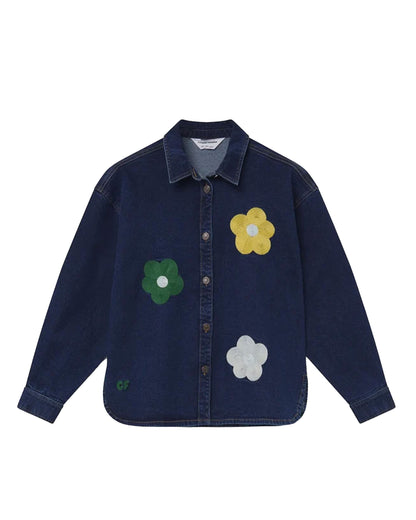 Applique Flower Shirt - Navy Blue