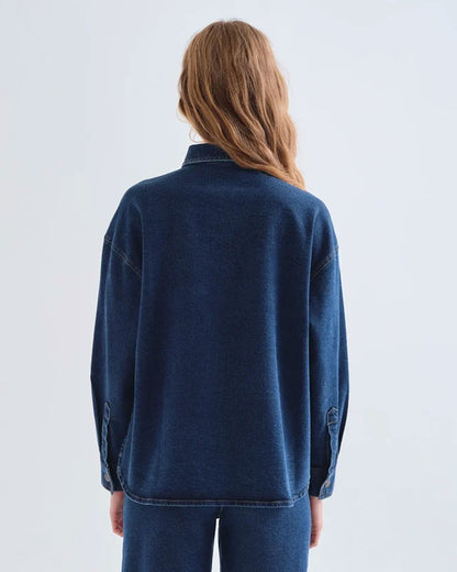 Applique Flower Shirt - Navy Blue