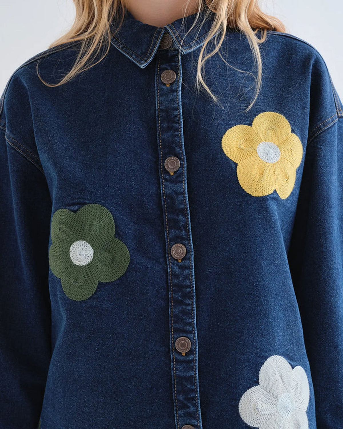 Applique Flower Shirt - Navy Blue