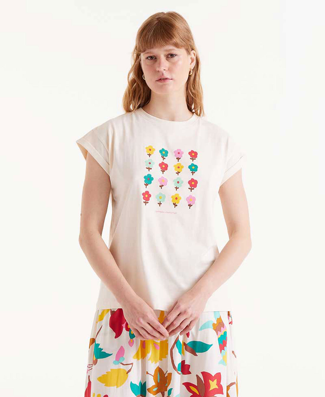 Floral Print T-Shirt - Ecru