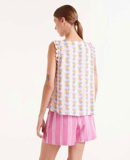 Rayon Top With Marina Print - Conversational
