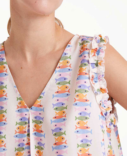 Rayon Top With Marina Print - Conversational
