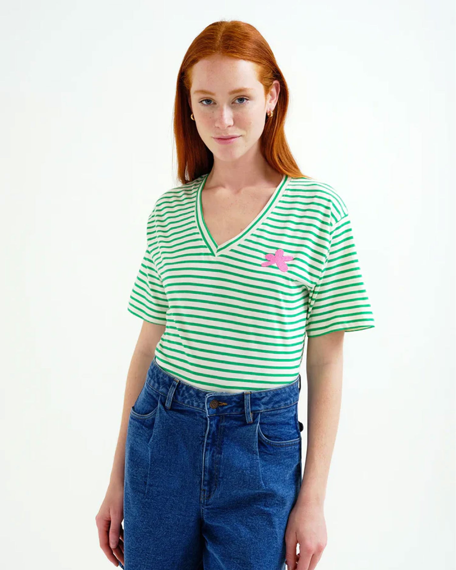 Striped Cotton T-Shirt - White &amp; Green