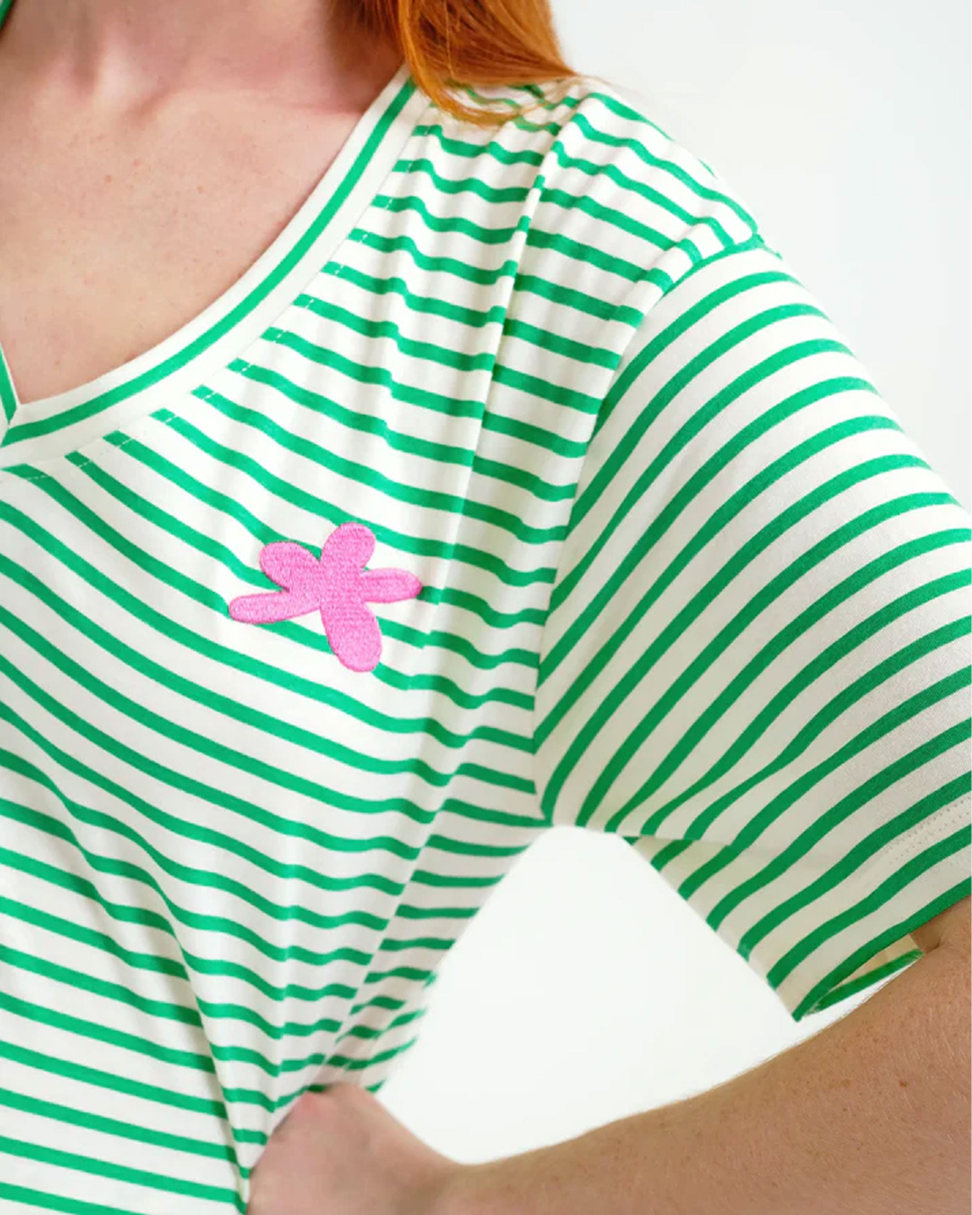 Striped Cotton T-Shirt - White &amp; Green