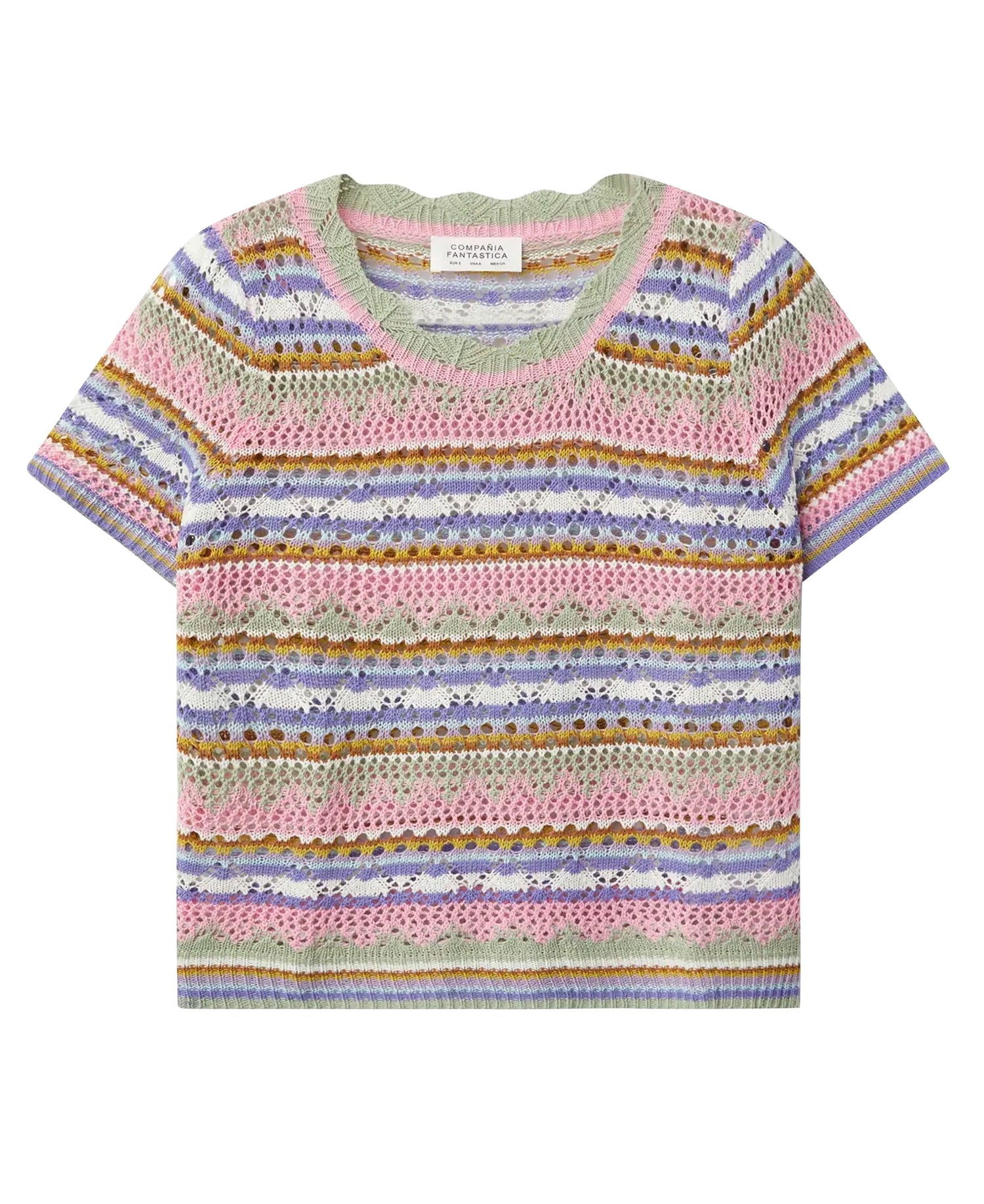 Striped Openwork Knit Top - Multicolor