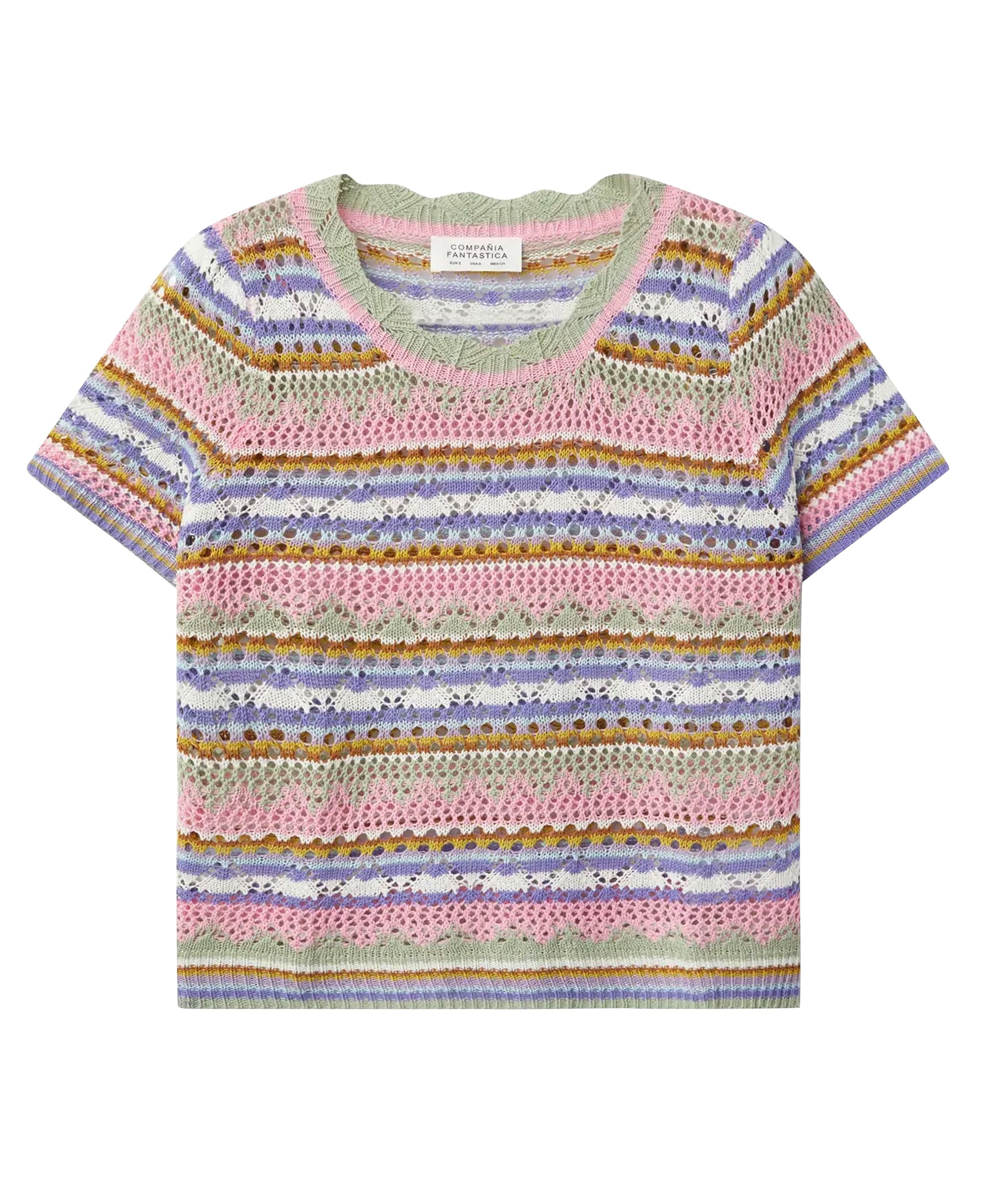 Striped Openwork Knit Top - Multicolor